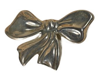 Large 1980s Vintage Sterling Silver Bow Formed Brooch