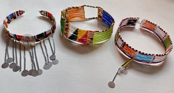 3 African Maasai Beaded Choker Necklaces From Tanzania