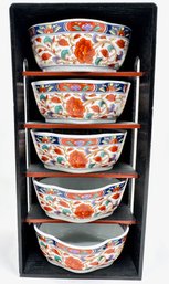 New In Original Case,  Set Of 5 Vintage Tokyo Imari-ware Mini-bowls