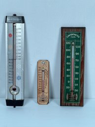 Set Of Three Working Vintage Thermometers By Springfield, Comfortmeter And A Chick Brooding Thermometer