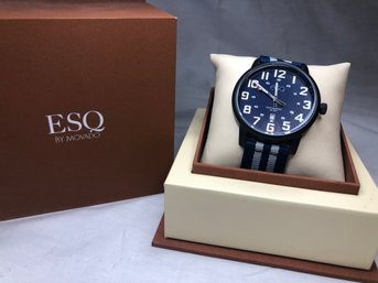 (#6) - Brand New ESQ BY MOVADO Watch - Black Case / Blue / Gray Nylon Strap - Box  Card  Tag ! NEW !