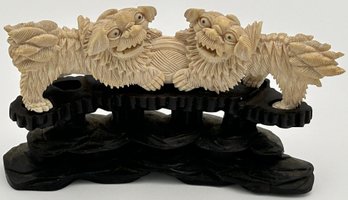 Antique Carved Chinese FOO DOG SCULPTURE On Fitted Stand