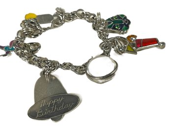 Vintage Sterling Silver Charm Bracelet W Large Happy Birthday Charm