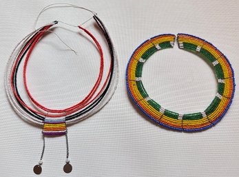 2 African Maasai Beaded Choker Necklaces From Tanzania