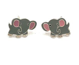 Vintage Sterling Silver Elephant Stud Earrings