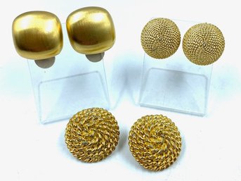 Trio Of Vintage Designer-signed Goldtone Earrings