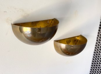 Pair Of Vintage Brass Demi Lune Wall Pocket Planters