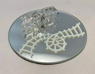 Swarovski Miniature Crystal Train Engine And One Car On Mirror (2)
