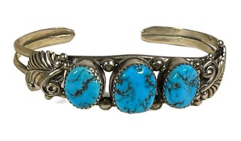 Vintage Signed Sterling Silver Turquoise Cuff Bracelet