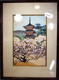 Fine Vintage Japanese Woodblock Print Of A Pagoda