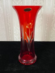 Vintage Badash Crystal Red To Clear Cut Vase