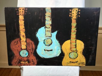 Very Nice Giclee Artwork By Deann Hebert - 3 Guitars - Unframed - Interesting Piece - Nashville Artist