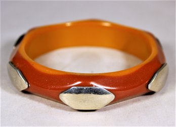 Dual Color Chrome Studded Vintage Bakelite Bangle Bracelet