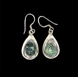 Vintage Sterling Silver Abalone Tear Drop Dangle Earrings