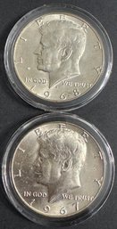 2 Forty Percent Silver Kennedy Half Dollars 1967, 1968-D