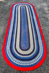 Country Farmhouse Braided Runner Style Rug - Royal Blue With Red Border