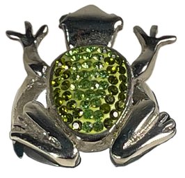 Contemporary Stainless Steel Ladies Ring Of A Frog W Green Rhinestones