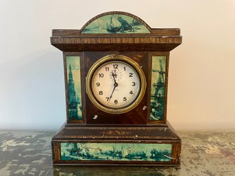 Pre War Tin Lithograph Mantel Clock By Black Forest Clock Company, Canada