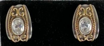 BEAUTIFUL 14K AND STERLING SILVER WHITE STONE EARRINGS BY NF