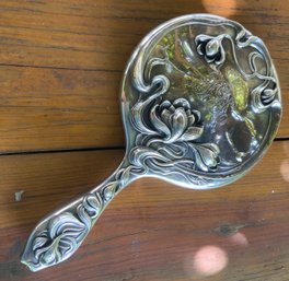 Beautiful Vintage Art Nouveau Repousse Hand Mirror ~ Monogramed ~ (D)