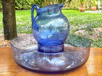 A Gorgeous Blue Acrylic Pitcher And Serving Platter, Duraclear By Williams Sonoma