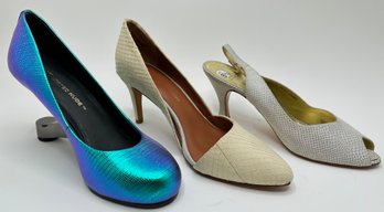 3 Pairs High Heel Shoes: New Rebecca Minkoff (9M), Bruno Magli (8.5) & United Nude (39)