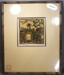 Signed Vintage Woodblock Print Of Pagoda Finely Framed (part Of A Series)