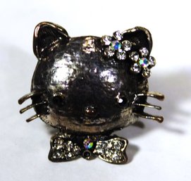 Contemporary Hello Kitty Silver Tone Rhinestone Ring