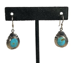 Fine Sterling Silver Turquoise Pierced Earrings Light Blue