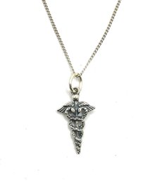 Vintage Sterling Silver Caduceus Pendant Necklace