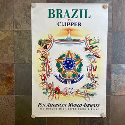 Pan American World Airways Brazil By Clipper Lithograph Poster (1951)