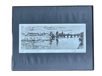 Limited Edition Engraving Of The Charles Bridge & Prague Castle, Numbered And Signed