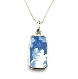 Italian Sterling Silver Chain With Blue And White Cloud Pendant