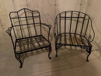 Great Pair Of Vintage Wrought Iron Patio Chairs