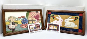 2 New In Box Kimekomi Japanese Tucked Fabric Patchwork Art,'Garden Sue'  & 'Lucky Rabbits'