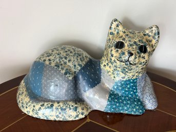 Blue & White Patchwork Ceramic Cat Doorstop