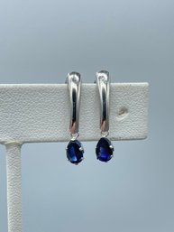 Stunning & Elegant Sapphire & 10k White Gold Drop Earrings