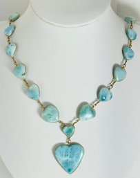 STUNNING GOLD TONE WIRE LARIMAR HEARTS NECKLACE