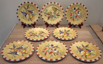 Eight(8) LENOX Winter Greetings Salad Plates Including Nut Hatch Chickadee And Goldfinch