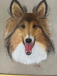 Sweet Vintage Collie Pastel  Portrait In Charming Frame