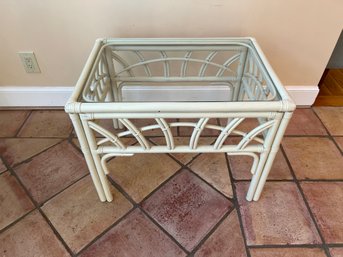 White Rattan Side Table With Glass Top