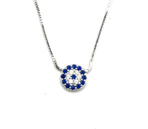 Sterling Silver Blue And White Stones Circle Pendant