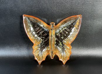 A Vintage Mid-Century Butterfly Dish In Amber By Jeannette Glass