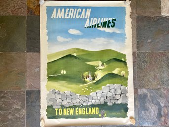 Beautiful 1950s American Airlines To New England Lithograph Poster By Edward McKnight-Kauffer (1890-1954)