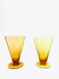 2 Vintage Amber Panel Optic Depression Glass Parfait Glasses.
