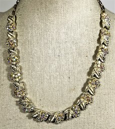 Goldf Tone Aurora Borealis Rhinestone Necklace Vintage