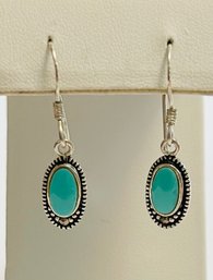 SMALL STERLING SILVER TURQUOISE AND MARCASITE EARRINGS