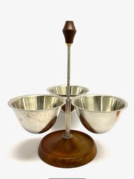 Stainless Steel And Walnut 3 Dish Condiment Server Caddy
