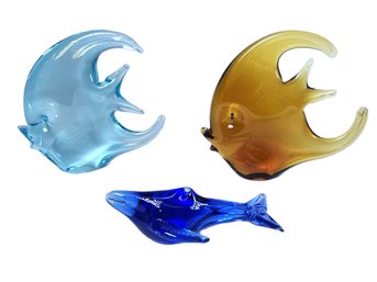 Hand Blown Art Glass-Two Fish And A Whale