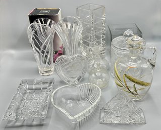 12 Crystal & Glass Vases  & Serving Bowls By Mikasa & Rosenthal & More, 1 Hand Painted Covered Jug